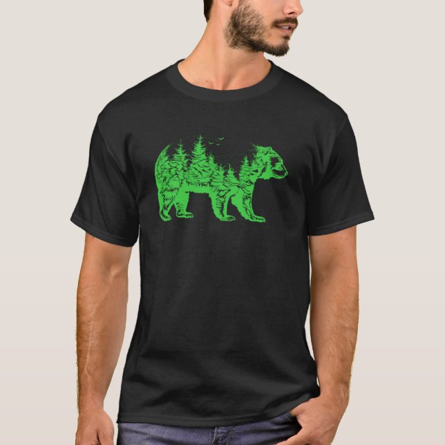 Stor björn springa genom skogen t shirt (Framsida)