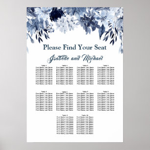 Stor Blå Blommig 10-Table Placeringsschema Poster