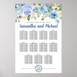 Stor blå Hydrangea 11-Bord-sittdiagram Poster