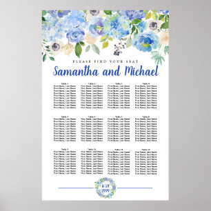 Stor blå Hydrangea 12-Bord-sittplatsplan Poster