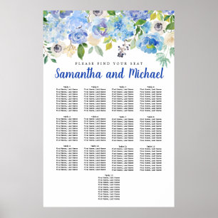 Stor blå Hydrangea 13-Bord-sittplatsplan Poster