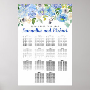 Stor blå Hydrangea 14-Bord-sittplatsplan Poster