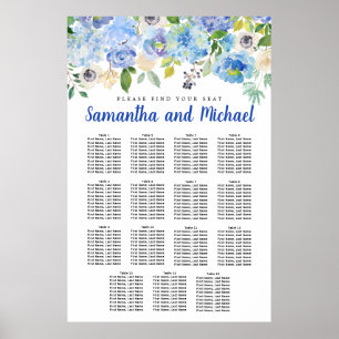 Stor blå Hydrangea 15-Bord-sittplatsplan Poster
