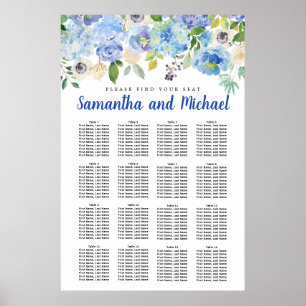 Stor blå Hydrangea 16-Bord-sittplatsplan Poster