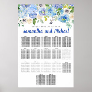 Stor blå Hydrangea 17-Bord-sittplatsplan Poster