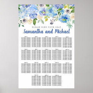 Stor blå Hydrangea 18-Bord-sittplatsplan Poster