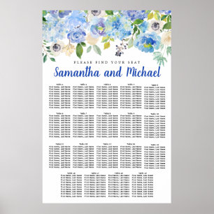 Stor blå Hydrangea 19-Bord-sittplatsplan Poster