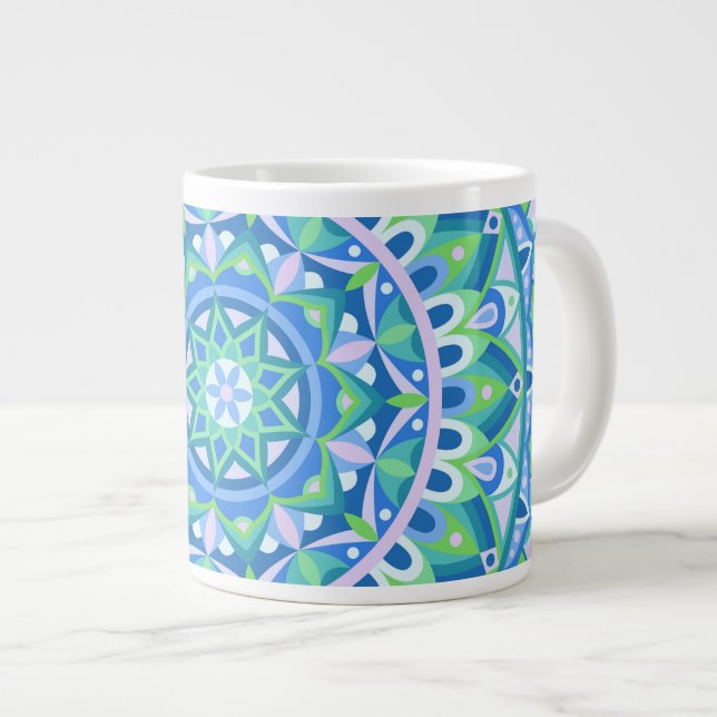 Stor Blå Mandala Boho Överstor Andlig Mysig Jumbo Mugg (Framsida höger)