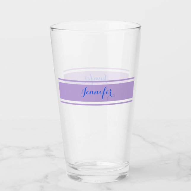 Stor blå Namn, Lavender Rand på vit Glaskopp (Framsida)