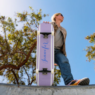 Stor blå Namn, Lavender Rand på vit Mini Skateboard Bräda 18,5 Cm