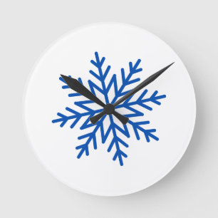 Stor blå snöflinga rund klocka