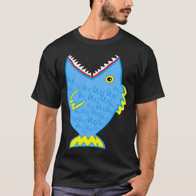 Stor blå tandig fisk t shirt (Framsida)