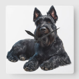 STOR BLACK GIANT SCHNAUZER HUND FYRKANTIG KLOCKA