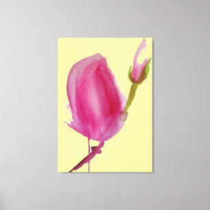 Stor blomma för rosa konst för Magnoliaakvarell Canvastryck