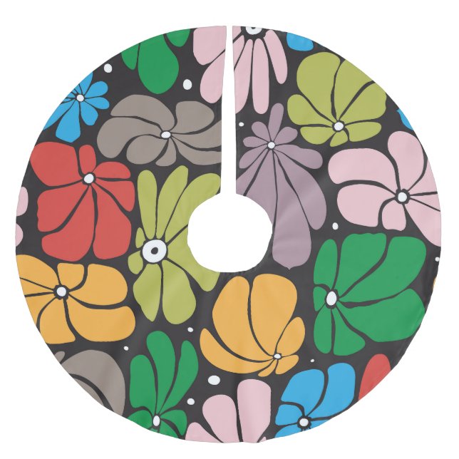 Stor Blommar Retro-Blommigt sömlös Julgransmatta Borstad Polyester (Framsidan)