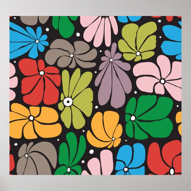 Stor Blommar Retro-Blommigt sömlös Poster (Framsidan)