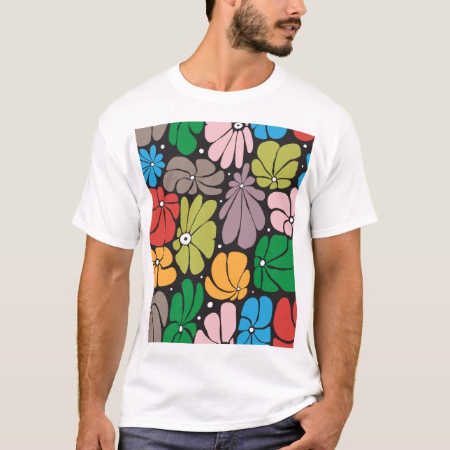 Stor Blommar Retro-Blommigt sömlös T Shirt (Framsida)