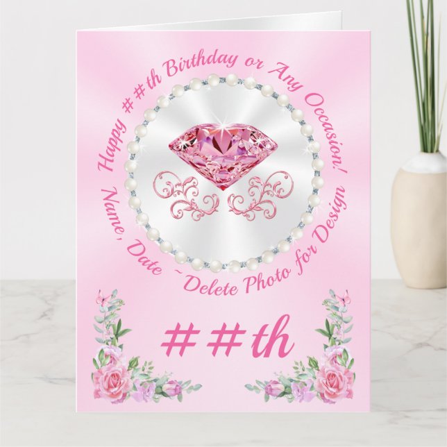 Stor Blommigt, Personlig Födelsedagskort för henne Kort (Framsida)