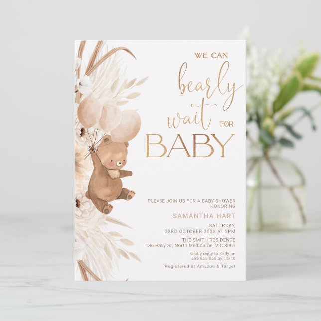 Stor Boho Blommigt Barly Wait for Baby Baby Shower Inbjudningar (Stående Fram)