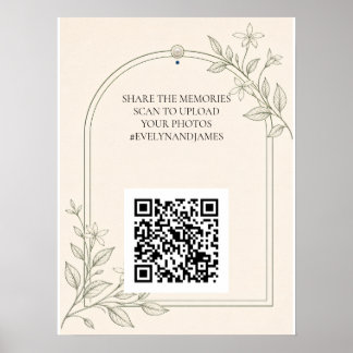 Stor Bokstav Botanisk Bröllopsfoto Delning QR-skyl Poster