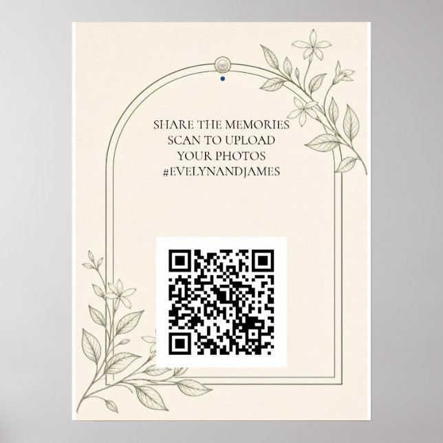 Stor Bokstav Botanisk Bröllopsfoto Delning QR-skyl Poster (Framsidan)