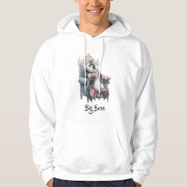 Stor Boss Vinter Pingvin Design Hoodie (Framsida)