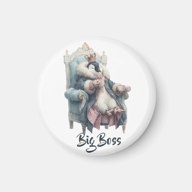 Stor Boss Vinter Pingvin Design Magnet (Framsidan)