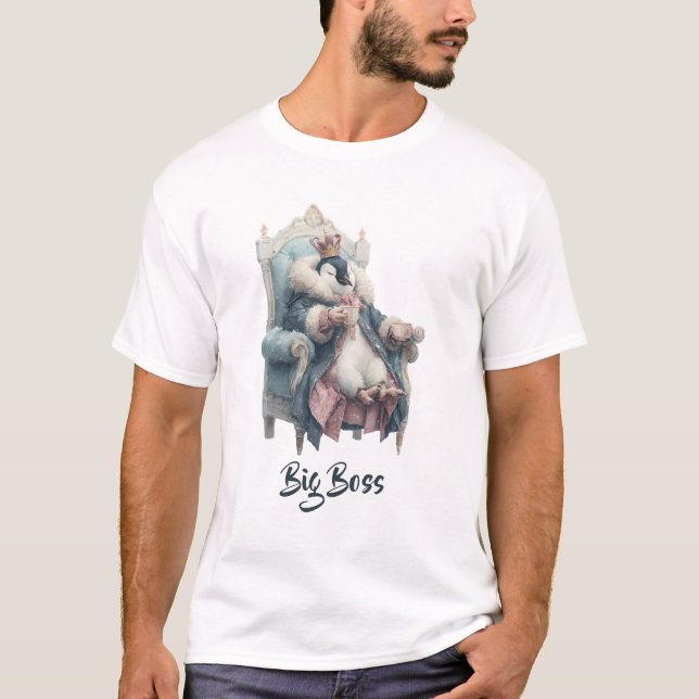 Stor Boss Vinter Pingvin Design T Shirt (Framsida)