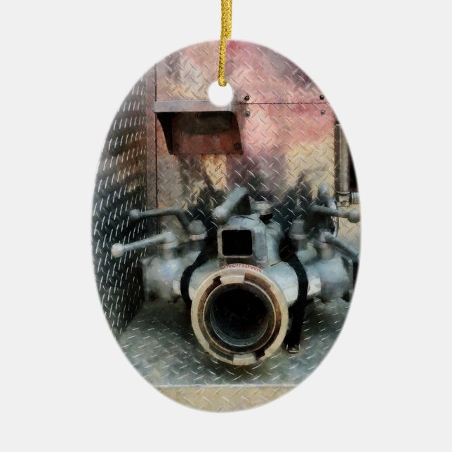 Stor brandslangsmunstycke julgransprydnad keramik (Framsidan)