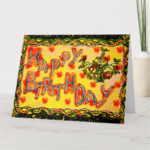 Stor Bright ryska folkkonst Grattis på födelsedage Kort