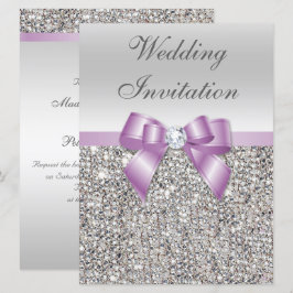 Stor Bröllop Faux Silver Sequins Lilac Bow Inbjudningar
