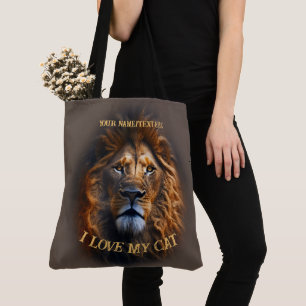 Stor Brown Tote Bag "I Kärlek My Cat" eget namn Tygkasse