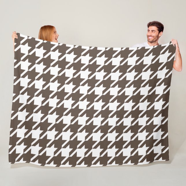 Stor Brun Houndstooth Fleecefilt (På plats)