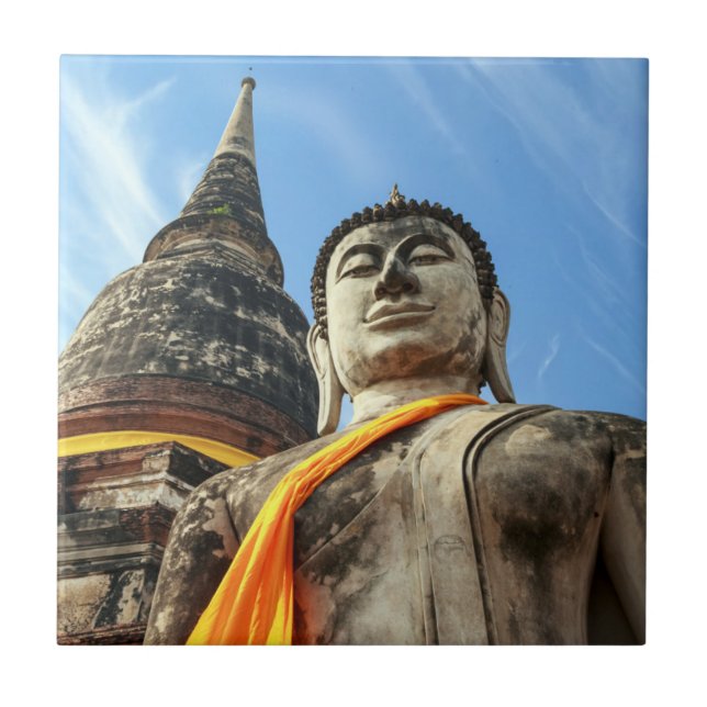 Stor Buddha i Ayutthaya, Thailand Kakelplatta (Framsidan)