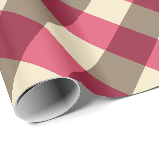 Stor Buffalo Check, burgundy, kräm och taupe Presentpapper (Rullad Hörn)
