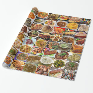 Stor buffé av smakliga matar presentpapper