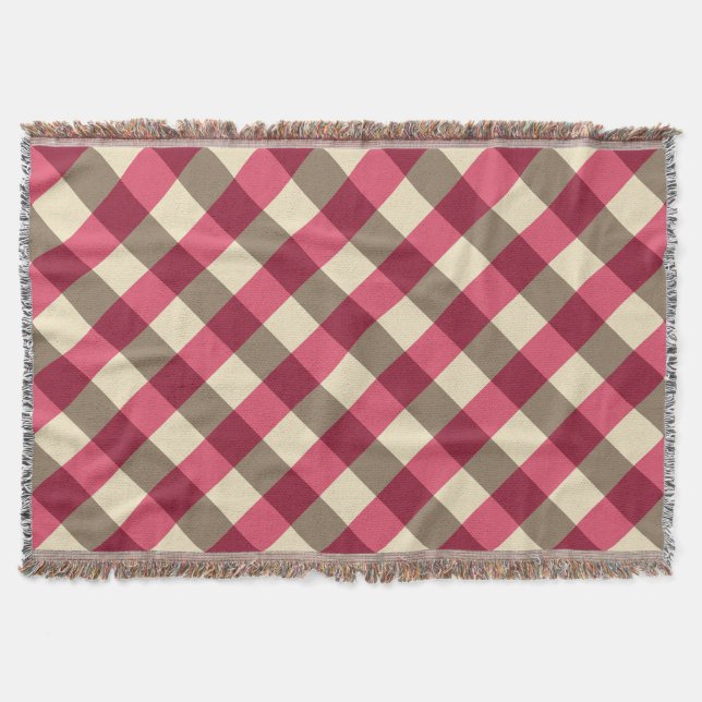 Stor buffelkontroll, burgundy, kräm och taupe filt (Framsidan)
