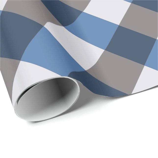 Stor buffelkontroll, grått/grått och blått presentpapper (Rullad Hörn)