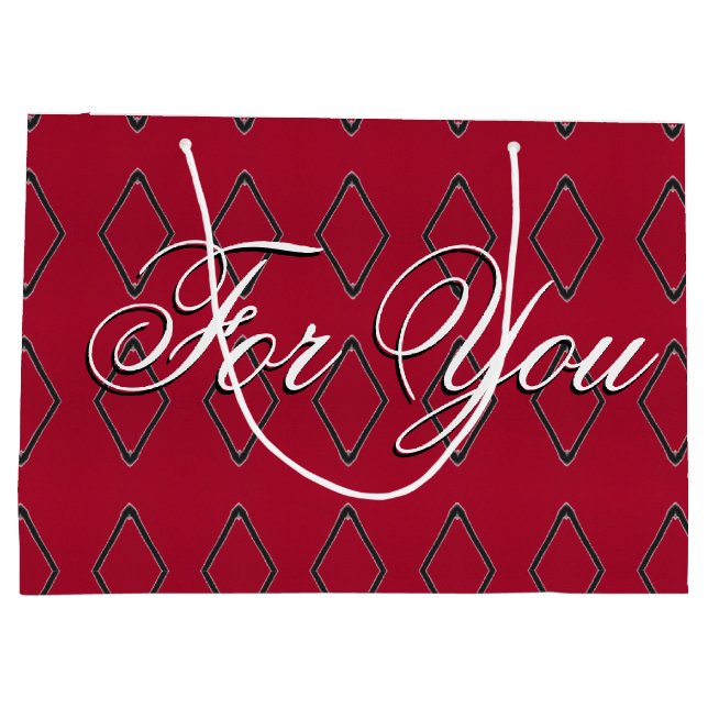 Stor Burgundy Diamond Design Papper presentsäck (Baksidan)