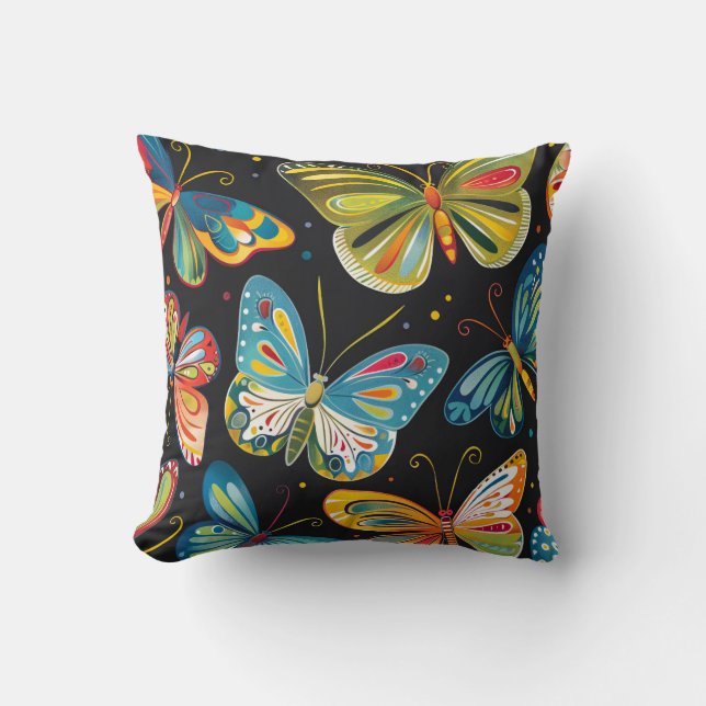 Stor Butterflies Mörk Bakgrund Dekorativ kudde (Framsida)
