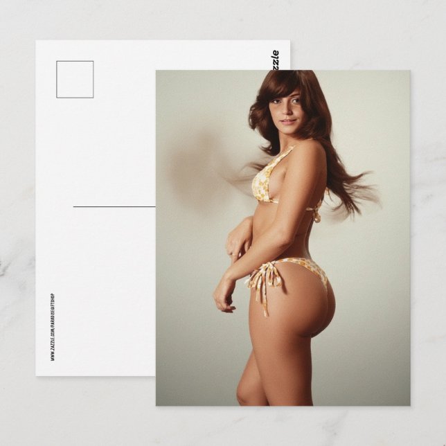 STOR BYXSTUSS RETRO BIKINI Flicka POSTKORT Vykort (Fram/baksida)
