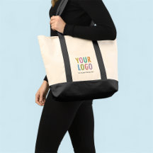Stor Canvas Tote Bag med Logotyp Svart