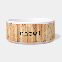 Stor "chow!", keramisk hundbunke - trä