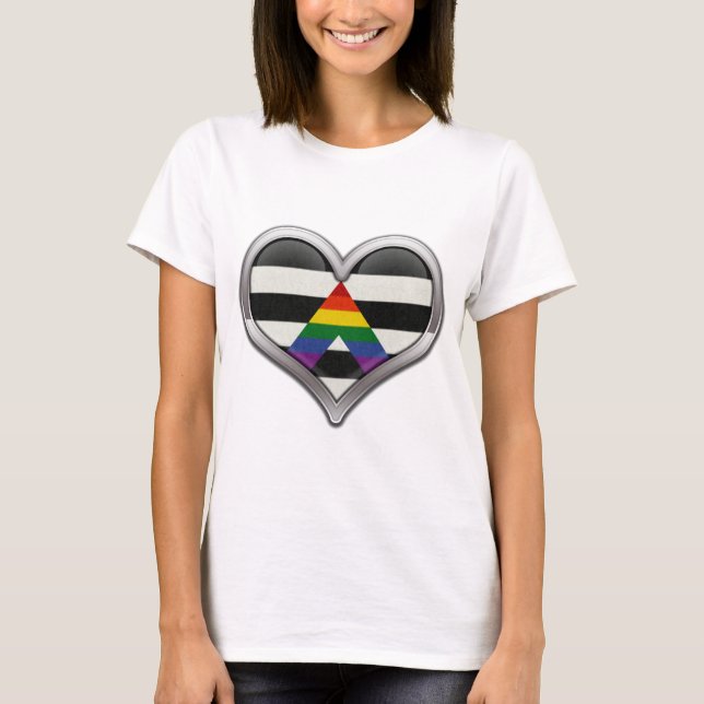 Stor Chrome Heart i HBT Ally Pride Flagga Färg Tee Shirt (Framsida)