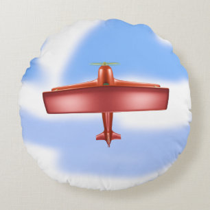 Stor Coola Adventurous Flyg Red Flygplan Round Pil Rund Kudde