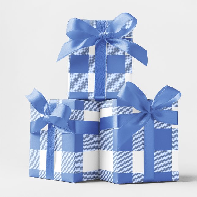 Stor Cornblomma Blue och White Gingham Presentpapper (Large Cornflower Blue and White Gingham Wrapping Paper)
