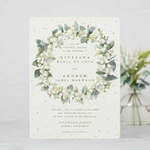 Stor Cream Snowberry + Eucalyptus Wandan Bröllop Inbjudningar