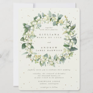 Stor Cream Snowberry + Eucalyptus Wandan Bröllop Inbjudningar