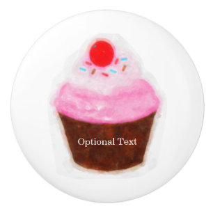 Stor Cupcake & Cherry Söt Vattenfärg Anpassad Knopp
