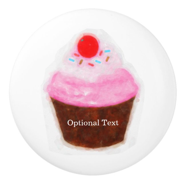 Stor Cupcake & Cherry Söt Vattenfärg Anpassad Knopp (Framsidan)